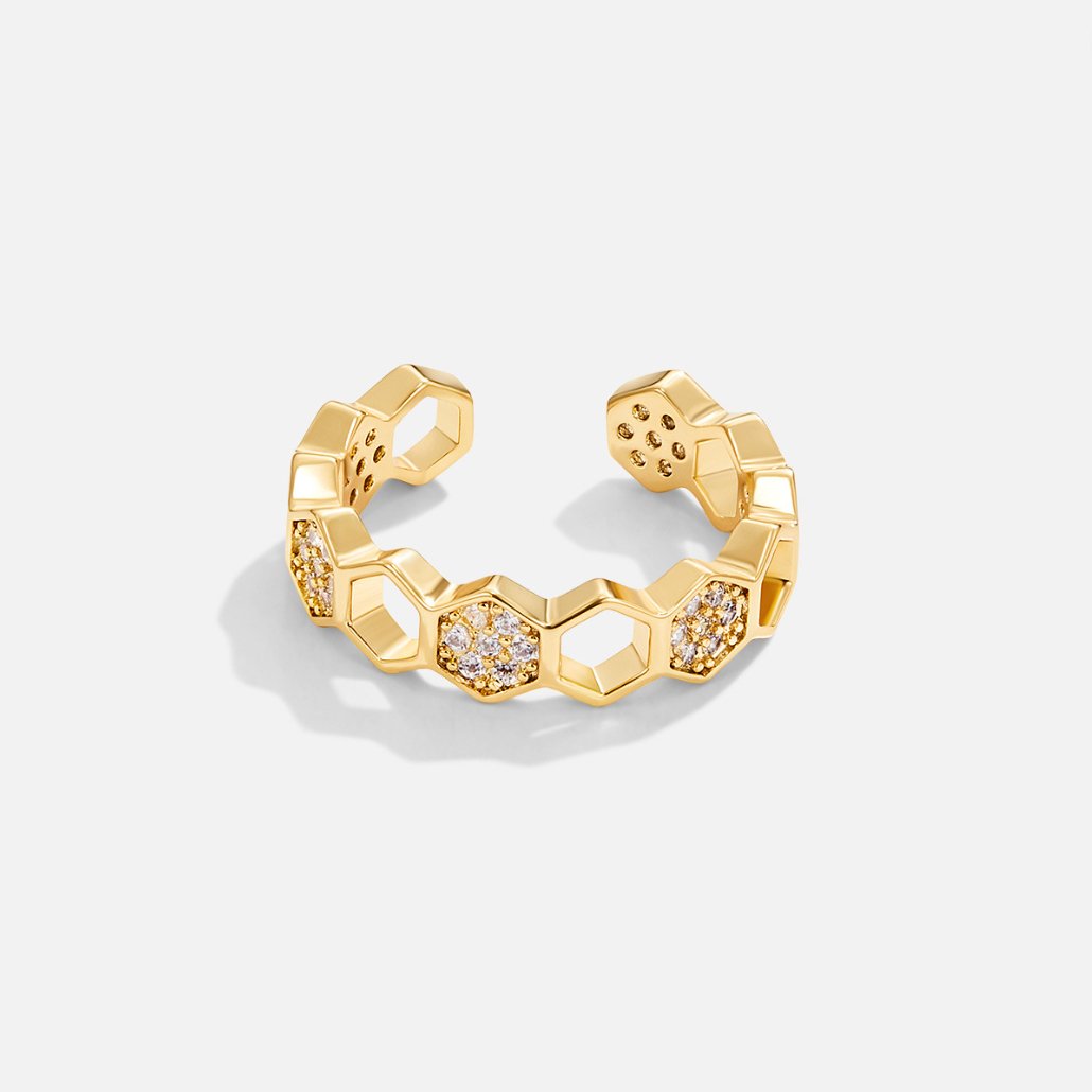 Gold & Crystal Honeycomb Ring