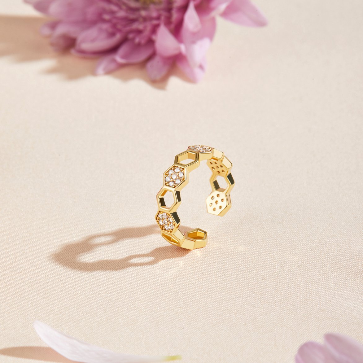 Gold & Crystal Honeycomb Ring